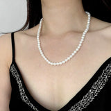 Elegant 6mm Shell Pearl Necklace 925 Sterling Silver Chain for Women