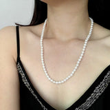 Elegant 6mm Shell Pearl Necklace 925 Sterling Silver Chain for Women