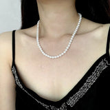 Elegant 6mm Shell Pearl Necklace 925 Sterling Silver Chain for Women