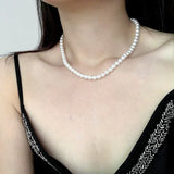 Elegant 6mm Shell Pearl Necklace 925 Sterling Silver Chain for Women