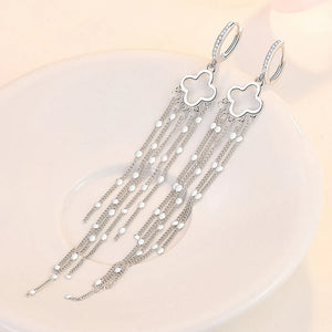 Crystal Tassel Drop Clip On Earrings 18k Filled Jewelry