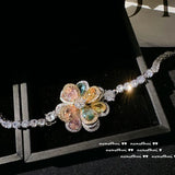 CZ 925 Silver Bracelets for Women Flower Petal Charm Bangle Chain Jewelry