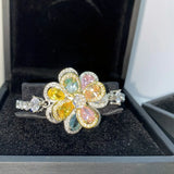 CZ 925 Silver Bracelets for Women Flower Petal Charm Bangle Chain Jewelry