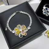 CZ 925 Silver Bracelets for Women Flower Petal Charm Bangle Chain Jewelry