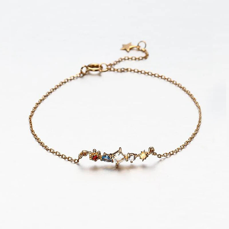 Colorful CZ Slim 14K 925 Silver Bracelet Wedding Jewelry
