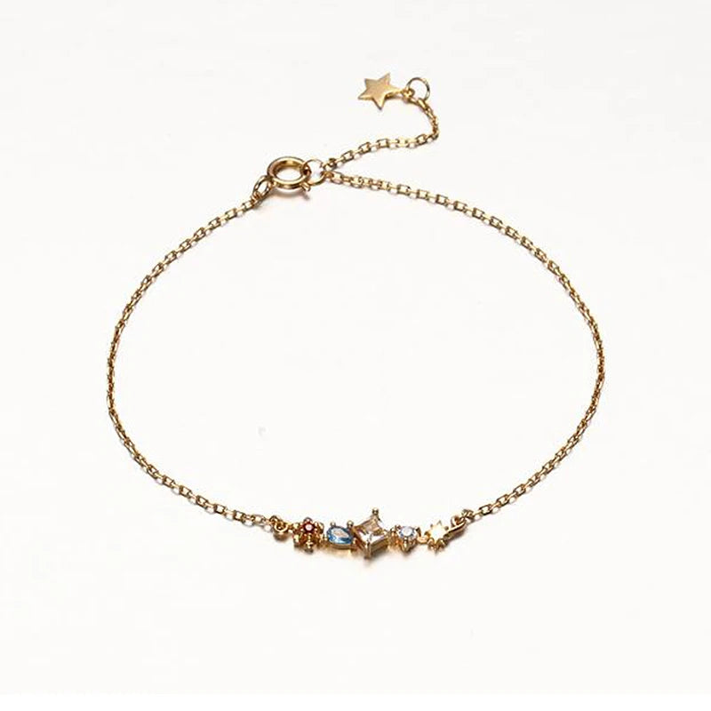 Colorful CZ Slim 14K 925 Silver Bracelet Wedding Jewelry