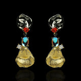 Courtly Moonlight Jewel Earrings Set with Red Zircon