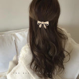 Pearl Paved Hair Clips Metal Pinch Cock Bowknot Headdress