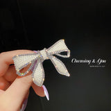 Pearl Paved Hair Clips Metal Pinch Cock Bowknot Headdress