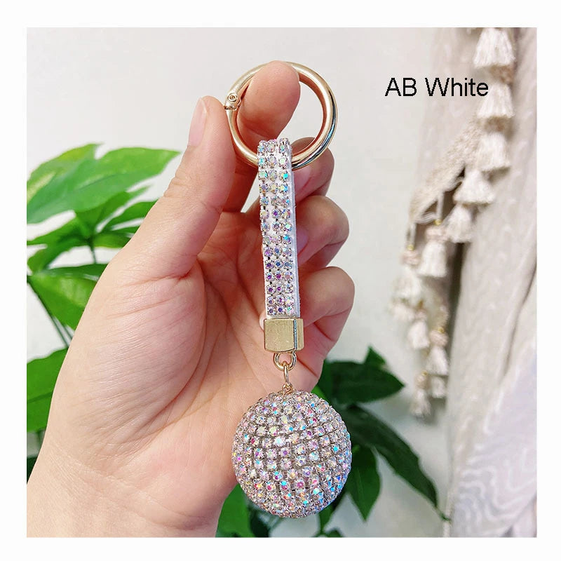Crystal Round Ball Keychain Rhinestone Lanyard Bag Charm Car Key Ring Holder