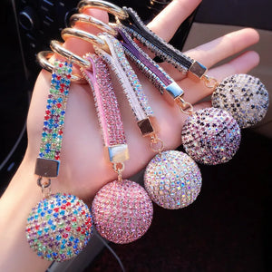 Crystal Round Ball Keychain Rhinestone Lanyard Bag Charm Car Key Ring Holder