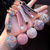 Crystal Round Ball Keychain Rhinestone Lanyard Bag Charm Car Key Ring Holder