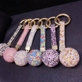 Crystal Round Ball Keychain Rhinestone Lanyard Bag Charm Car Key Ring Holder