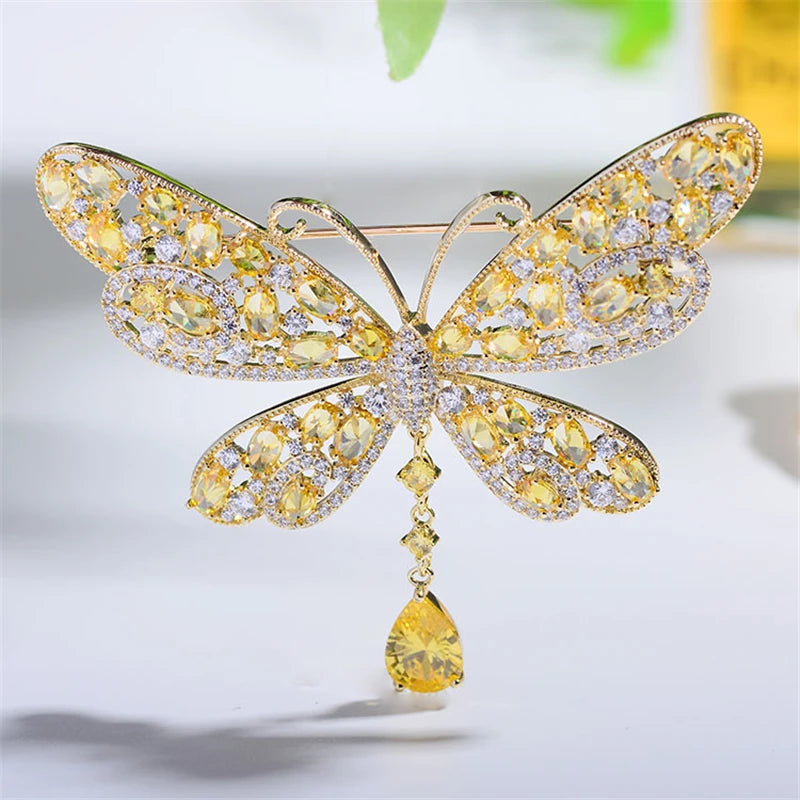 Yellow Crystal Butterfly Pins Brooches for Woman - Insect Jewelry