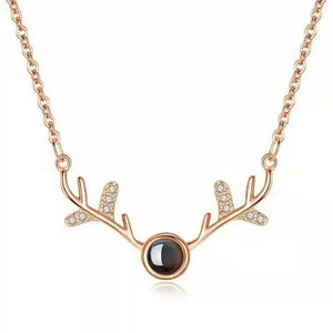 Photo Projection Necklace Pendant Deer Zircon Choker Necklace Jewelry Gift