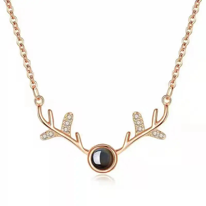 Photo Projection Necklace Pendant Deer Zircon Choker Necklace Jewelry Gift