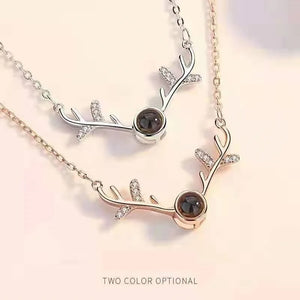 Photo Projection Necklace Pendant Deer Zircon Choker Necklace Jewelry Gift