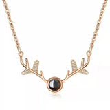 Photo Projection Necklace Pendant Deer Zircon Choker Necklace Jewelry Gift