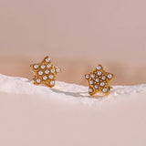Pearl Filled Pentangram Stud Earrings Girl's Stainless Steel