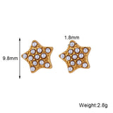 Pearl Filled Pentangram Stud Earrings Girl's Stainless Steel