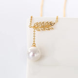 Pearl Inlaid Feather Pendant Sterling Silver Necklace for Girls