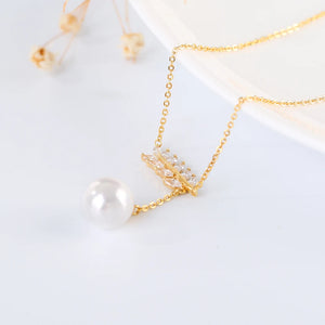 Pearl Inlaid Feather Pendant Sterling Silver Necklace for Girls