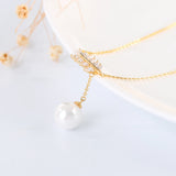 Pearl Inlaid Feather Pendant Sterling Silver Necklace for Girls
