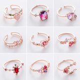 Zircon Flower Heart Rings Adjustable Opening Party Jewelry
