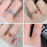 Zircon Flower Heart Rings Adjustable Opening Party Jewelry