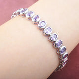 Purple Zirconia Silver Plated Link Chain Bracelet for Women