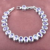 Purple Zirconia Silver Plated Link Chain Bracelet for Women