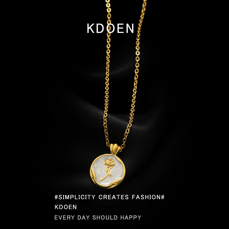 Enamel Rose Flower Pendant Necklace