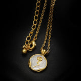 Enamel Rose Flower Pendant Necklace