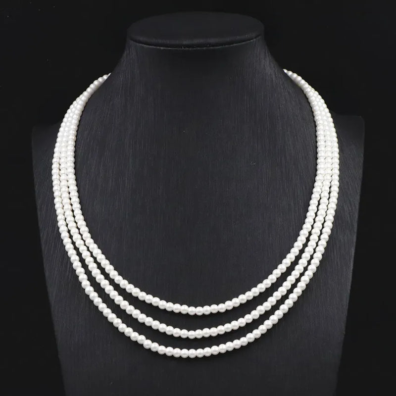 Dubai Jewelry Simulated Pearl Bridal Layered Necklace