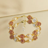 10-13mm Natural Pearl Bracelet Mint Crystal Women Fine Jewelry
