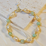 10-13mm Natural Pearl Bracelet Mint Crystal Women Fine Jewelry