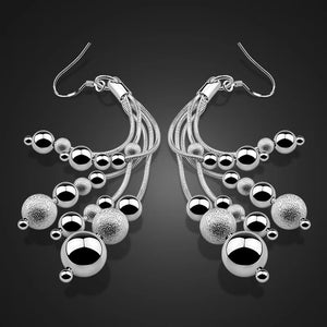 925 Silver Ball Drop Earrings Multilayer Tassel Dangle Jewelry Gift