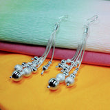 925 Silver Ball Drop Earrings Multilayer Tassel Dangle Jewelry Gift
