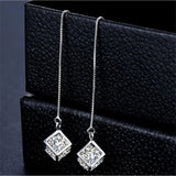 925 Silver Cube Love Window Drop Earrings with Zirconia