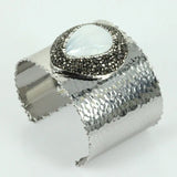 Snakeskin Cuff Bangles with Shell Beads and Rhinestone Charm
