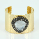 Snakeskin Cuff Bangles with Shell Beads and Rhinestone Charm