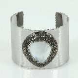 Snakeskin Cuff Bangles with Shell Beads and Rhinestone Charm