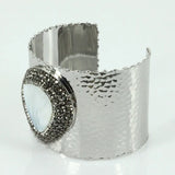 Snakeskin Cuff Bangles with Shell Beads and Rhinestone Charm