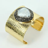 Snakeskin Cuff Bangles with Shell Beads and Rhinestone Charm