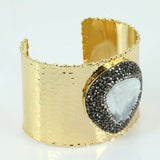 Snakeskin Cuff Bangles with Shell Beads and Rhinestone Charm