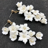 Ceramic Flower Dangle Drop Earrings: Bridal Wedding Accessory