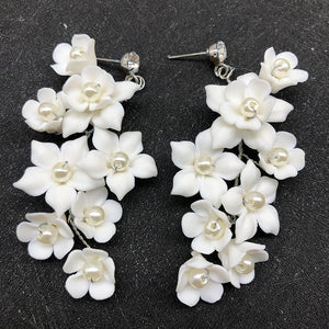 Ceramic Flower Dangle Drop Earrings: Bridal Wedding Accessory