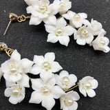 Ceramic Flower Dangle Drop Earrings: Bridal Wedding Accessory