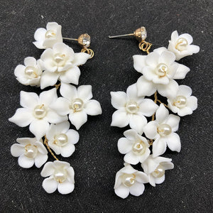 Ceramic Flower Dangle Drop Earrings: Bridal Wedding Accessory