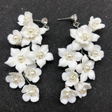 Ceramic Flower Dangle Drop Earrings: Bridal Wedding Accessory